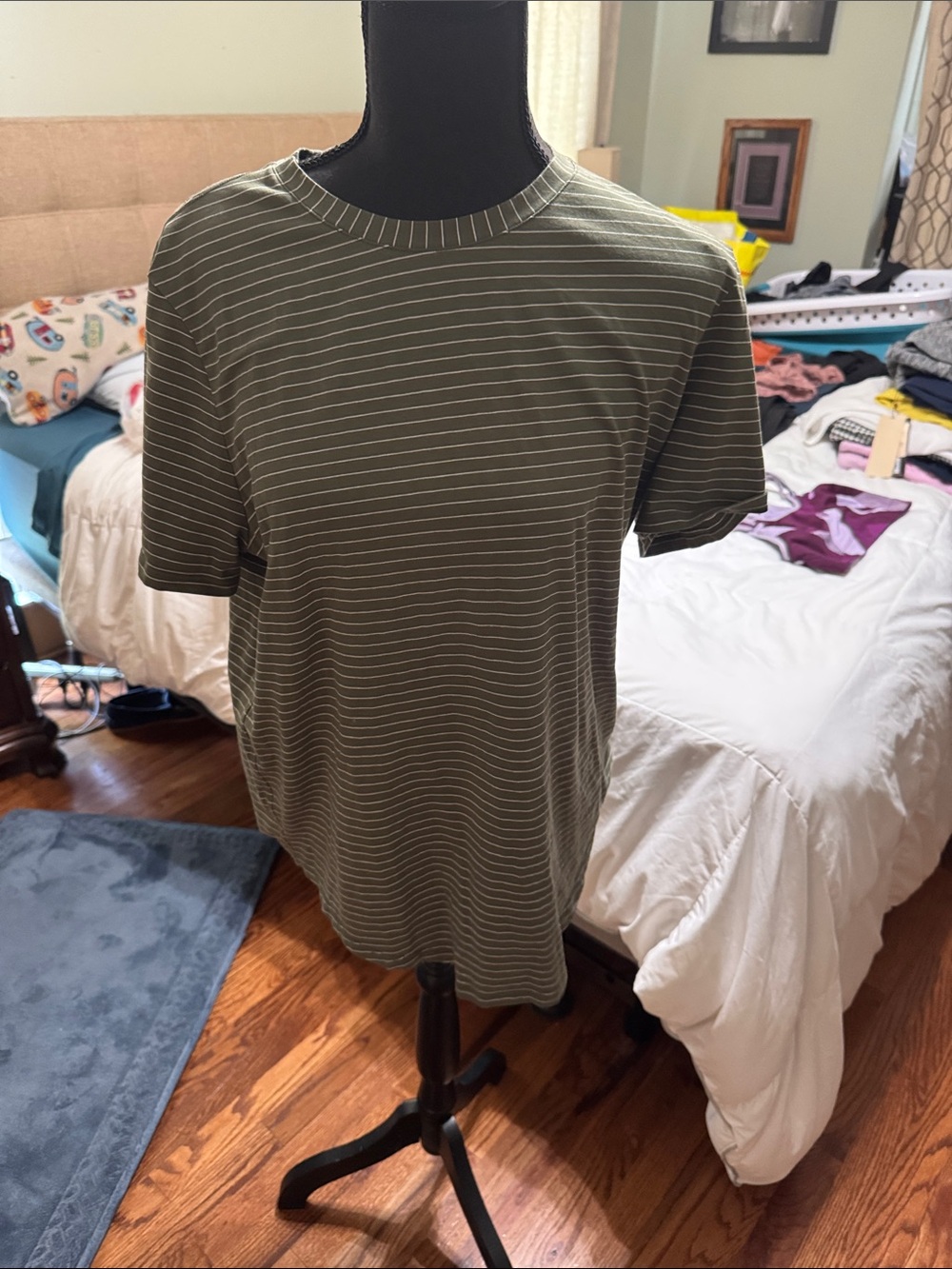lululemon athletica Olive Green Striped Short Sleeve Tee